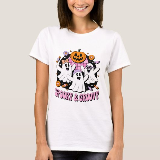 Spooky Groovy Disco Retro Ghosts T-shirt (Voorkant)