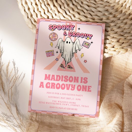 Spooky Groovy Roze  Halloween 1e Verjaardag Kaart