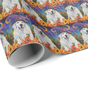 Spooky Grote Pyreneeën Hond Halloween Heksenpompoe Cadeaupapier