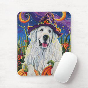 Spooky Grote Pyreneeën Hond Halloween Heksenpompoe Muismat