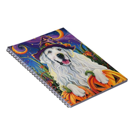 Spooky Grote Pyreneeën Hond Halloween Heksenpompoe Notitieboek (Rechterzijde)