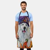 Spooky Grote Pyreneeën Hond Halloween Heksenpompoe Schort (Gedragen)