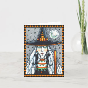 SPOOKY HALLOIN WITCH, BLACK CAT EARRINGS CARD KAART