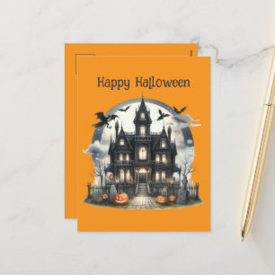 Spooky Halloween achtervolger huis Feestdagenkaart
