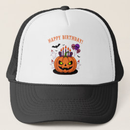 Spooky Halloween B-day Pumpkin Cake & Ghosts Trucker Pet
