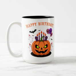 Spooky Halloween B-day Pumpkin Cake & Ghosts Tweekleurige Koffiemok