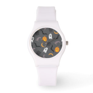 Spooky Halloween Bat Ghost Cauldron Pattern Horloge