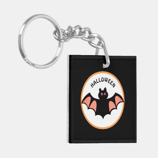 Spooky Halloween Bat op zwart en wit Sleutelhanger (Voorkant Links)