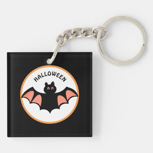 Spooky Halloween Bat op zwart en wit Sleutelhanger (Achterkant)