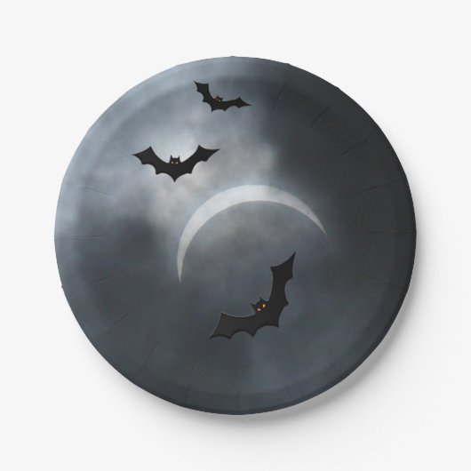 Spooky Halloween Bats in Eclipse Papieren Bordje (Voorkant)