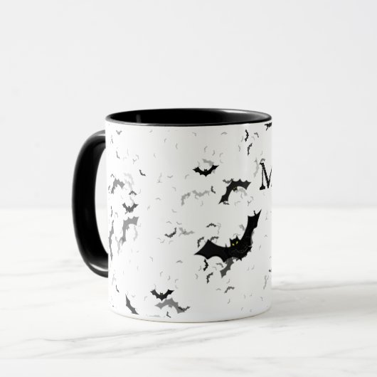 Spooky Halloween Bats, Jouw naam Black/White Mok (Voorkant links)