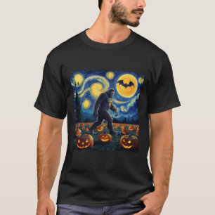 Spooky Halloween Bigfoot Sterrennacht Van Gogh T-shirt