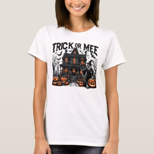 Spooky Halloween bijeenkomst met pompoenen T-shirt