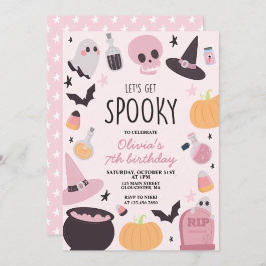 Spooky Halloween Birthday Pink Kaart (Voorkant / Achterkant)