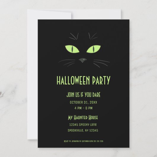 Spooky Halloween Black Cat Party Kaart (Voorkant)