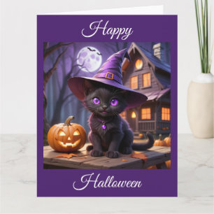 Spooky Halloween Black Kitten Kaart