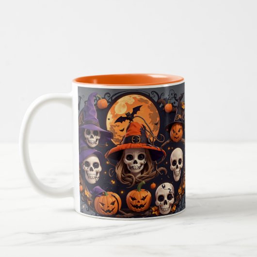 Spooky Halloween Boo Bat Pompoen Skull Witch Spide Tweekleurige Koffiemok (Links)