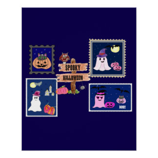 Spooky Halloween Briefmarken Cliipart Perfect Poster