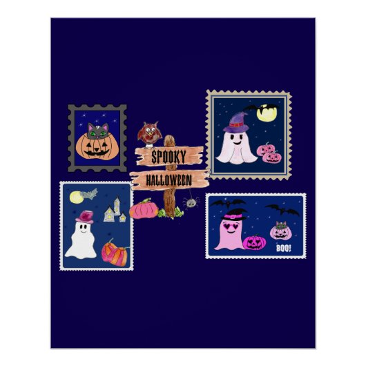 Spooky Halloween Briefmarken Cliipart Perfect Poster (Voorkant)