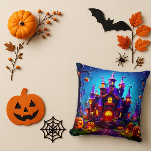 Spooky Halloween Castle - Pumpkin & Ghost Design Kussen
