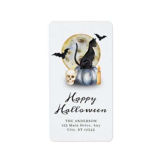Spooky Halloween Cat Pumpkin Etiket (Voorkant)