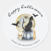 Spooky Halloween Cat Pumpkin Ronde Sticker (Voorkant)