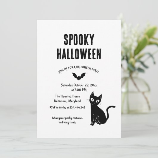 Spooky Halloween Cat Witch Party Kaart (Staand voorkant)