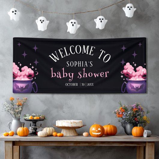 Spooky Halloween Cauldron Baby shower Welkom Spandoek