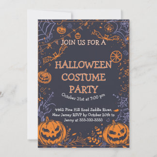 Spooky Halloween Costume Party Fun Pumpkin & Bat  Kaart