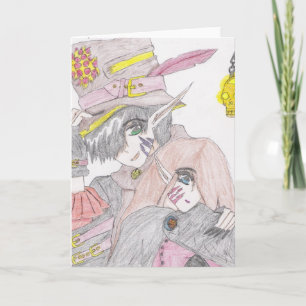 Spooky Halloween Couple Colored Pencil Tekening Kaart