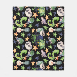 Spooky Halloween: donker handgetekend patroon. Fleece Deken