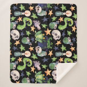Spooky Halloween: donker handgetekend patroon. Sherpa Deken