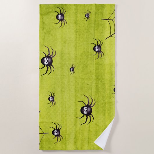 Spooky Halloween eng creepy spin green Strandlaken (Voorkant)