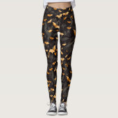 Spooky Halloween Flying Bats Zwart Sinaasappel Wit Leggings (Voorkant)