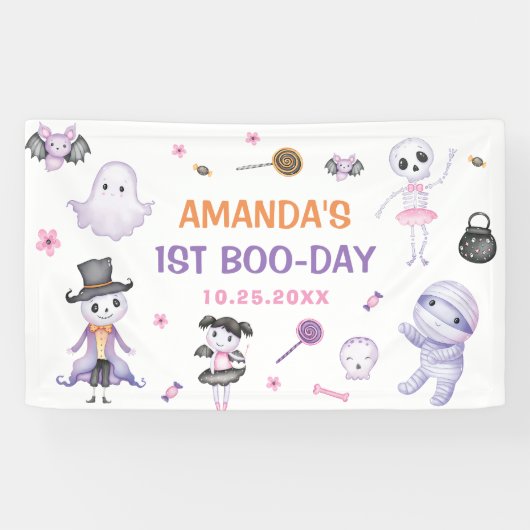 Spooky Halloween Ghost 1st Birthday Party Spandoek (Horizontaal)