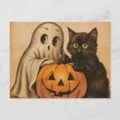 Spooky Halloween  Ghost Black Cat Pumpkin Briefkaart (Voorkant)