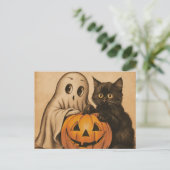 Spooky Halloween  Ghost Black Cat Pumpkin Briefkaart (Staand voorkant)