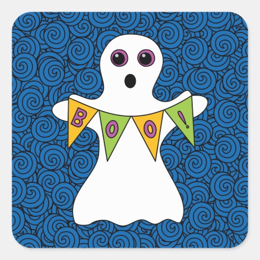Spooky Halloween Ghost Boo Vierkante Sticker (Voorkant)
