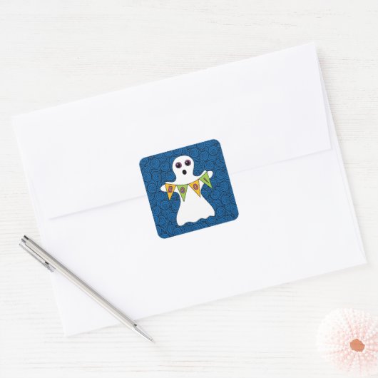 Spooky Halloween Ghost Boo Vierkante Sticker (Envelop)