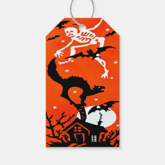 Spooky Halloween Ghost Cat Bat Haunted House Cadeaulabel (Voorkant)