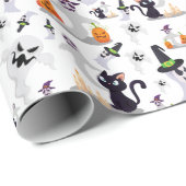Spooky Halloween Ghost Creepy Pumpkin Scary Cat Cadeaupapier (Rol Hoek)