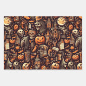 Spooky Halloween Ghost Pattern Zwart Inpakpapier Vel (Voorkant 2)
