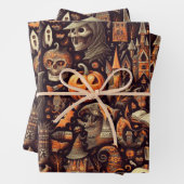 Spooky Halloween Ghost Pattern Zwart Inpakpapier Vel (In situ)