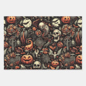 Spooky Halloween Ghost Pattern Zwart Inpakpapier Vel (Voorkant 3)