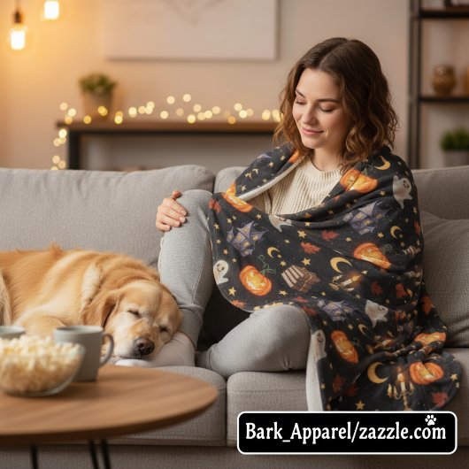 Spooky Halloween Ghost Pumpkin Pattern Fleece Deken