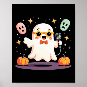 Spooky Halloween Ghost Singer Star met microfoon Poster