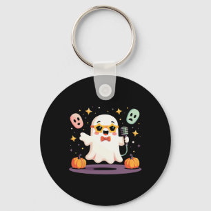 Spooky Halloween Ghost Singer Star met microfoon Sleutelhanger