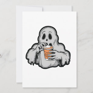 Spooky Halloween Ghost Sippin Pompoen latte Herfst Kaart