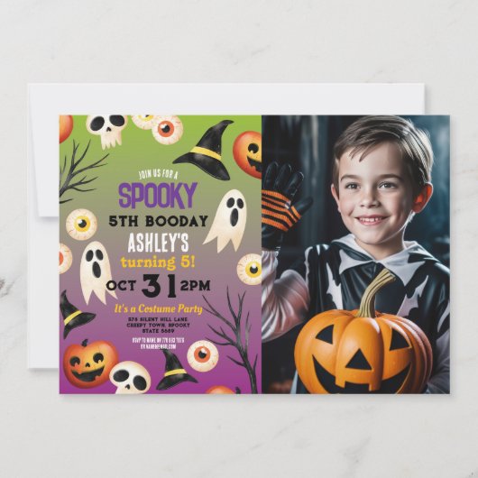 Spooky Halloween Ghosts Verjaardag Kinder Foto Kaart (Voorkant)