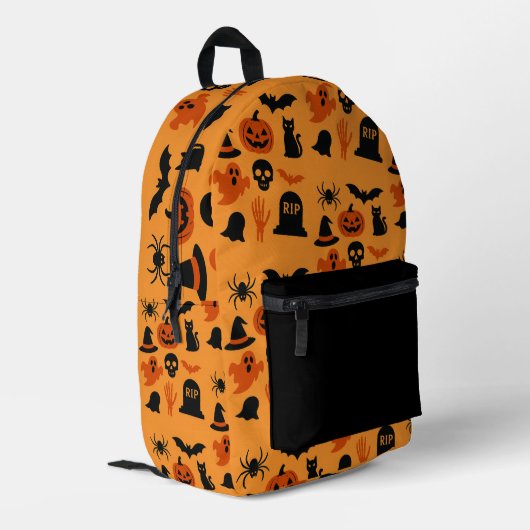 Spooky Halloween Gift Classic Zwart & Sinaasappel Bedrukte Rugzak (Achterkant Hoek Links)
